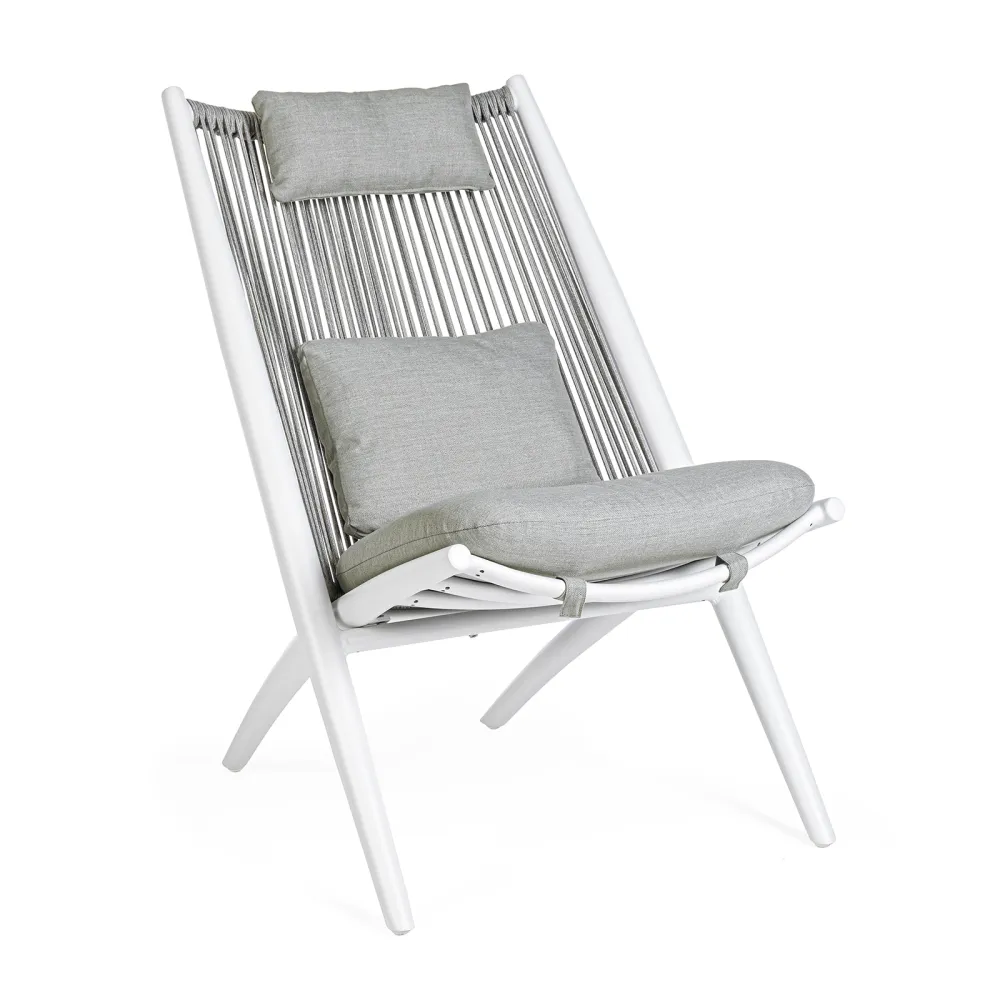 Fauteuil Aloha lounge blanc/gris d’extérieur (aluminium + tissu technique) – Bizzotto