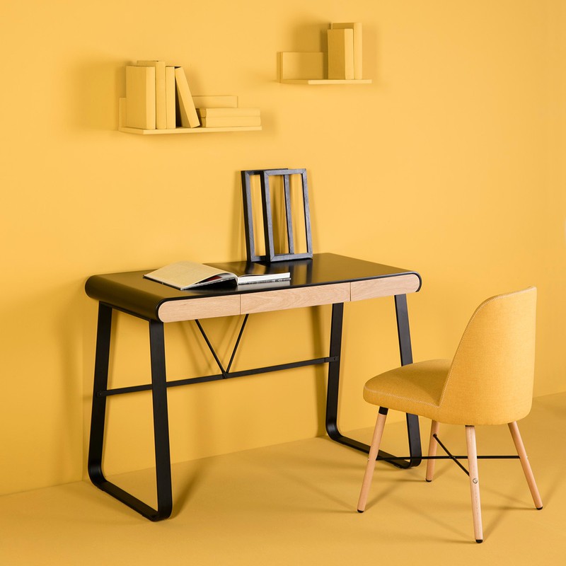 Bureau Astrid (bois + métal noir) – Marckeric