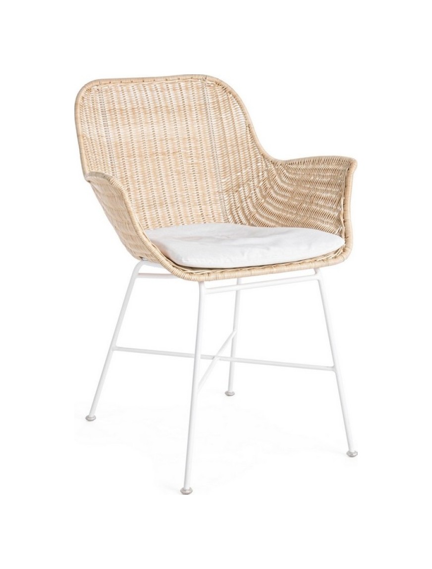 Chaise Atica d’extérieur blanc (fibres naturelles + tissu technique) – Bizzotto