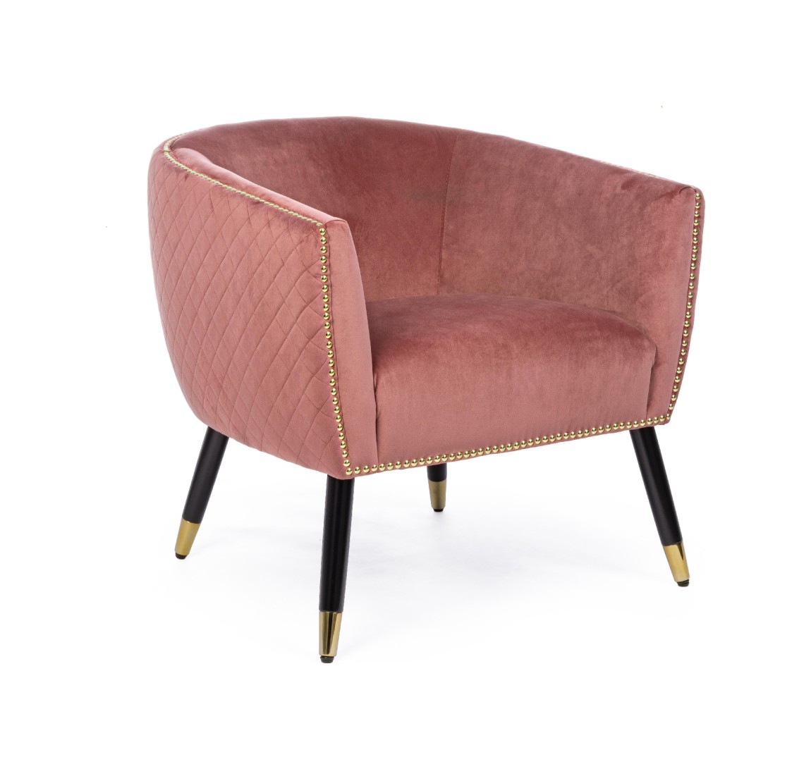 Fauteuil Caitlin rose (velours + laiton) – Bizzotto