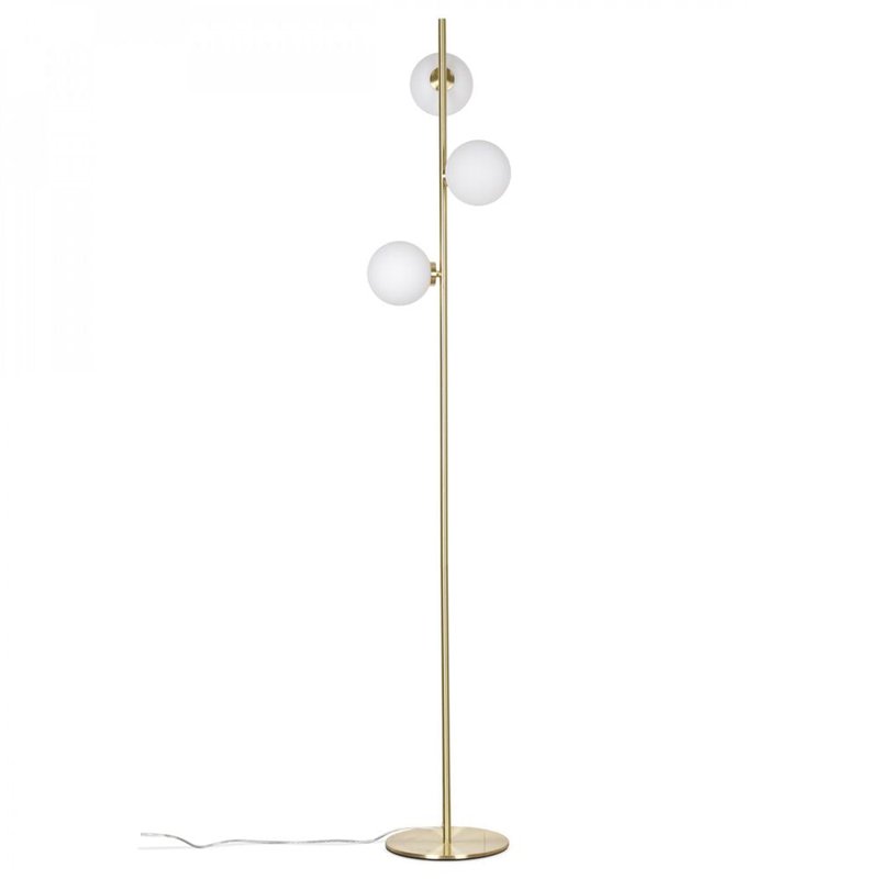 Lampadaire Edmond doré 3 globes (verre opalin) – Opjet