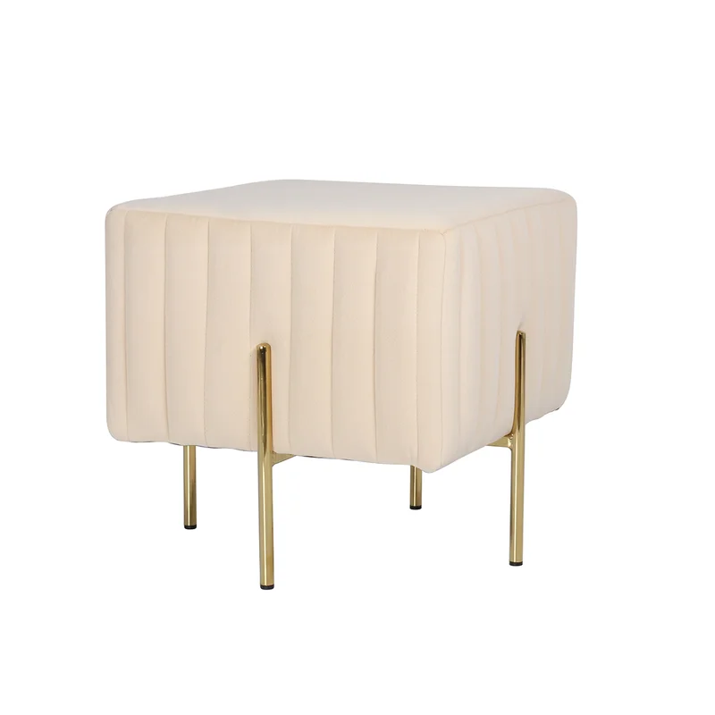 Pouf Lewis beige (velours + métal chromé) – Vippo